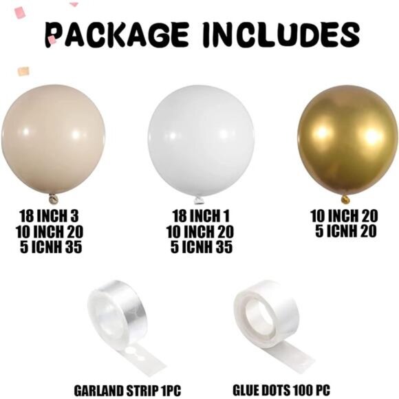 White Sand Gold Balloons Garland Arch Kit,156PCS Nude Balloons Metallic Chrome - Picture 2 of 7